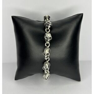 925 Sterling Silver Vintage Skull Link 9" Bracelet Skull Heart Style HD Links